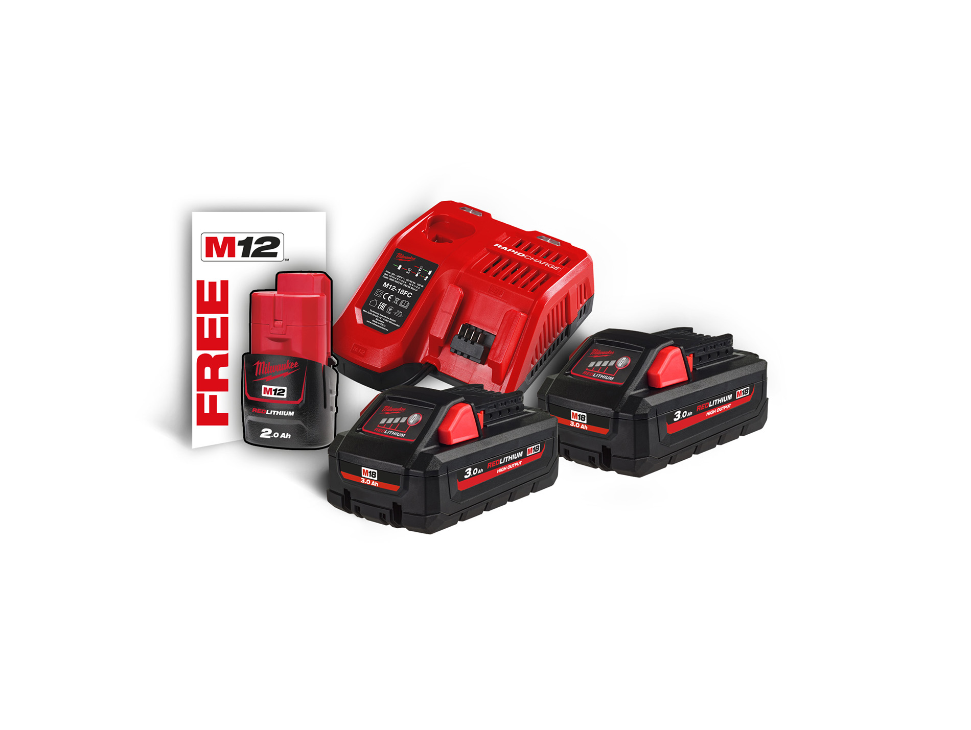 Pack 2 batteries MILWAUKEE M18 18v 3ah + chargeur M12 18CF